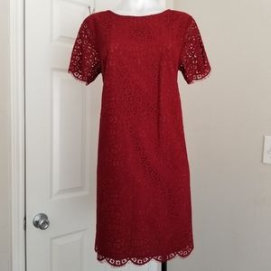 Ann Taylor Eyelash Lace Sheath Dress 8 Garnet Red